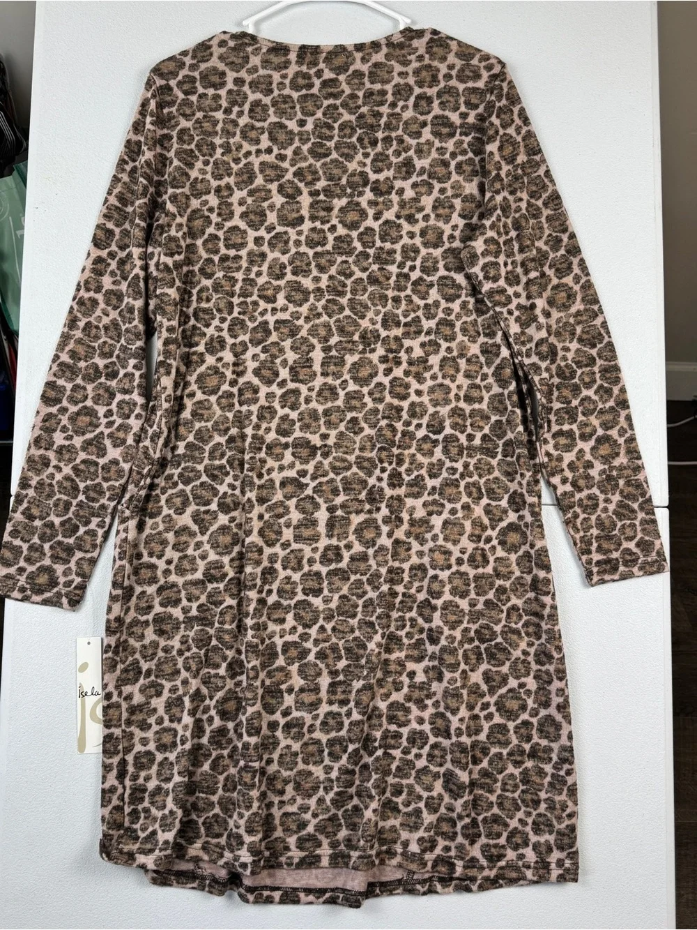 Isela‎ Long Sleeve Casual Dress with Pockets Womens L Large Brown Leopard NWT